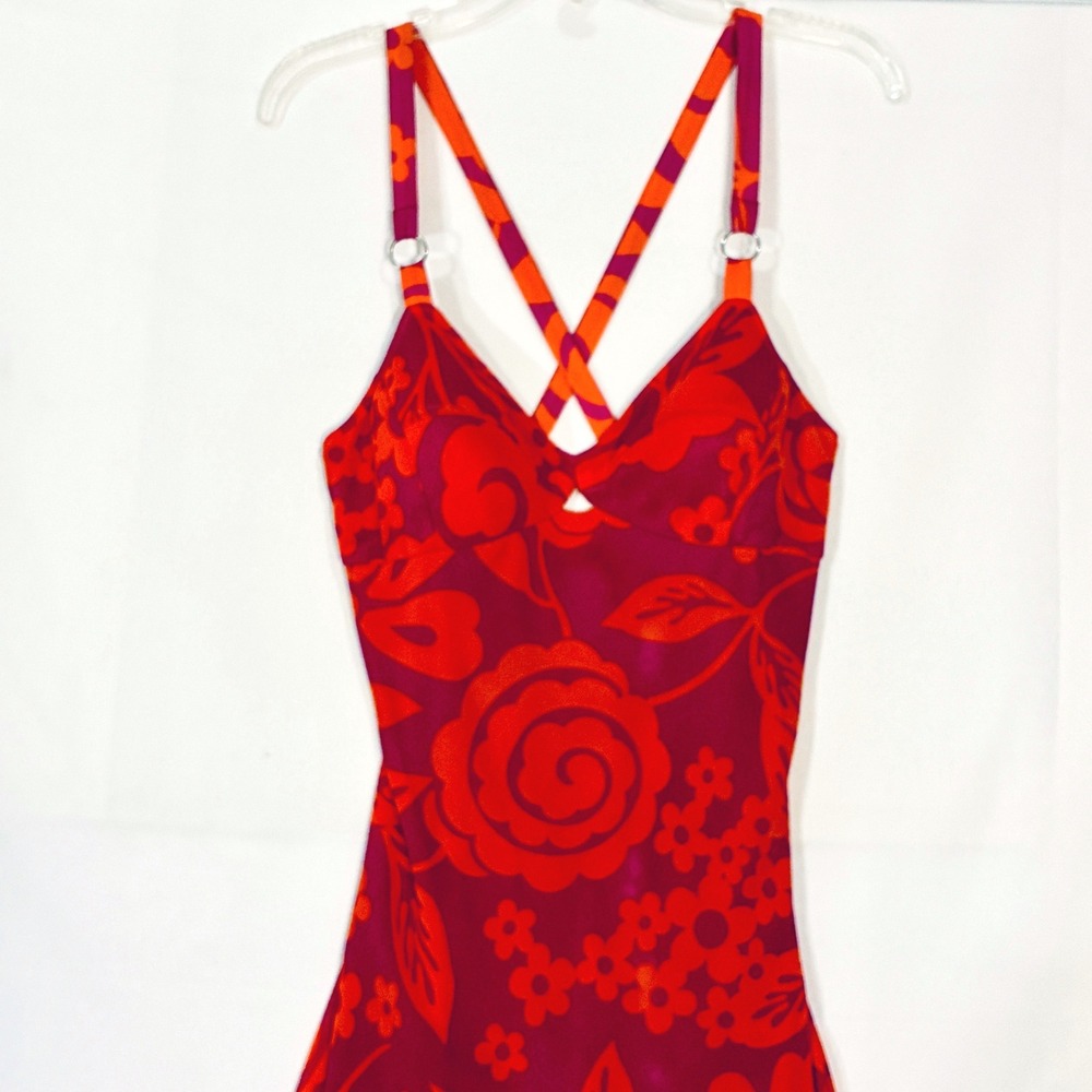 Y2K Sue Wong Silk Babydoll Slip Dress 10 Pink Orange Tropical Mod Retro 90s - Picture 4 of 15